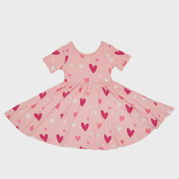 Kyte Baby - Short Sleeve Twirl Dress - Crepe Hearts