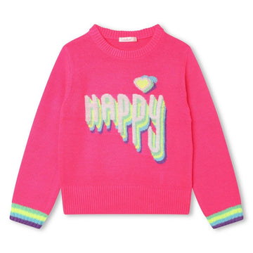 Billie Blush - Happy Jacquard Knit Sweater w Rainbow Cuffs - Pink