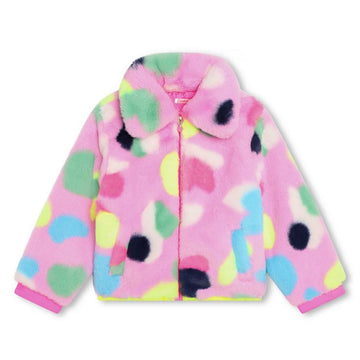 Billie Blush - Faux Fur Coat - Pink & Multicolor Shapes